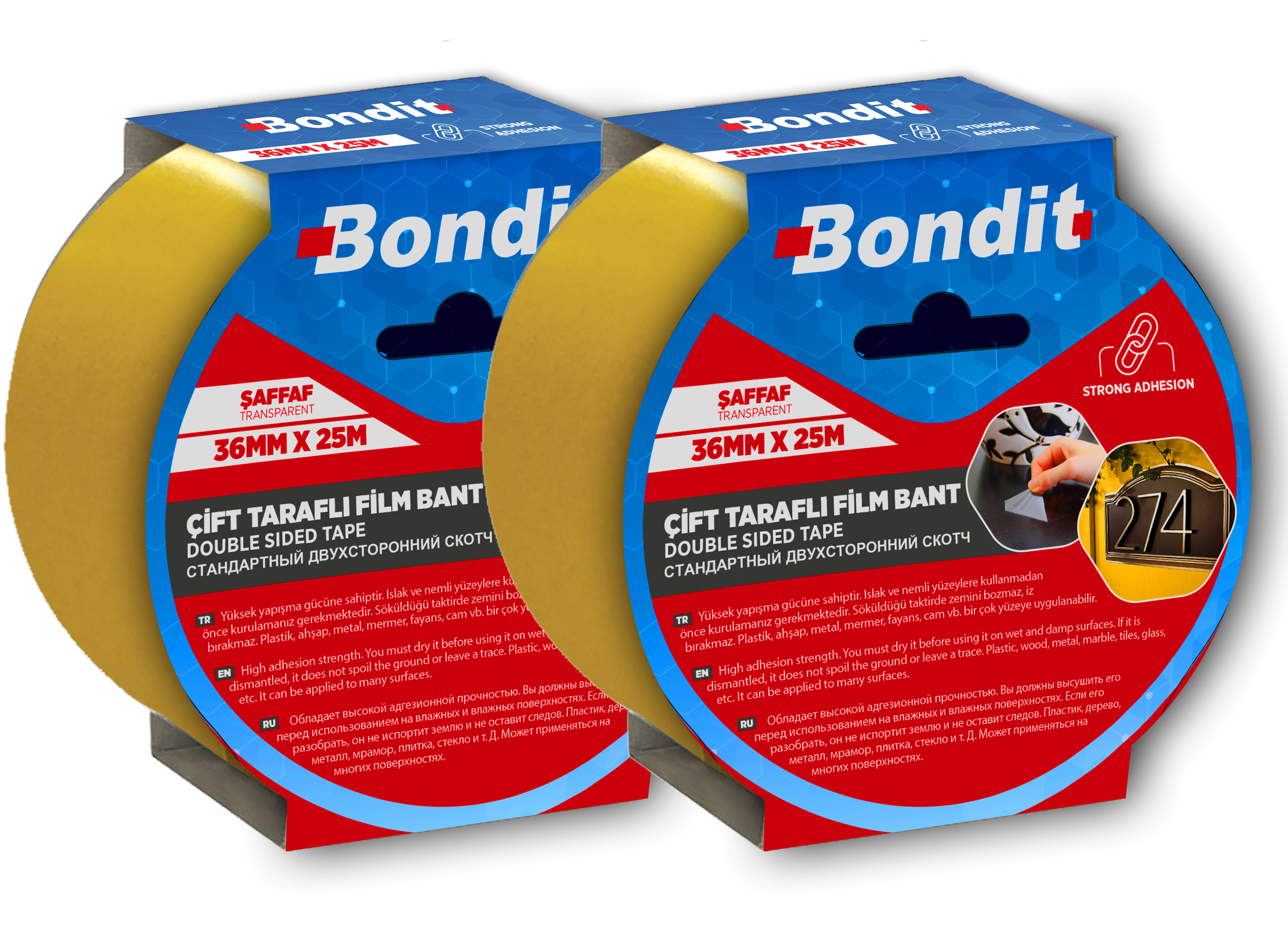 Bondit Çift Taraflı Şeffaf Film Bant Ölçü : 12mm x 25mt.
