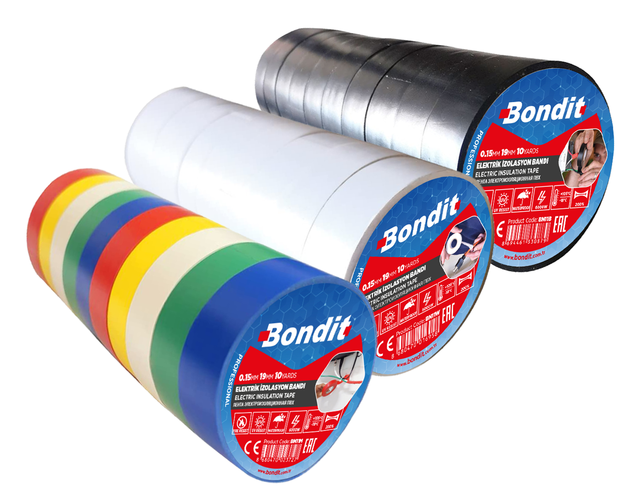 Bondit Elektrik İzolasyon Bantı Ölçü : 10 Yard, Karışık Renkli