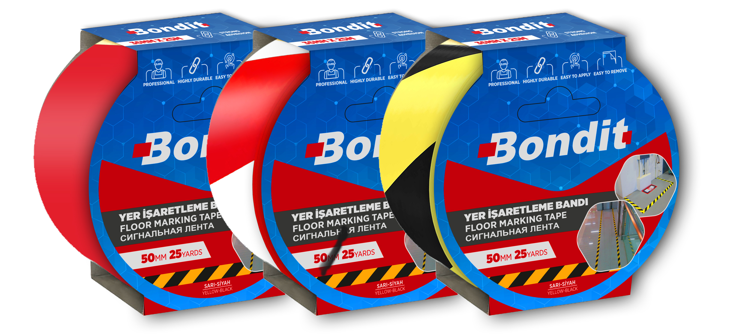 Bondit Yer İşaretleme Bantı Ölçü : Kırmızı - Beyaz