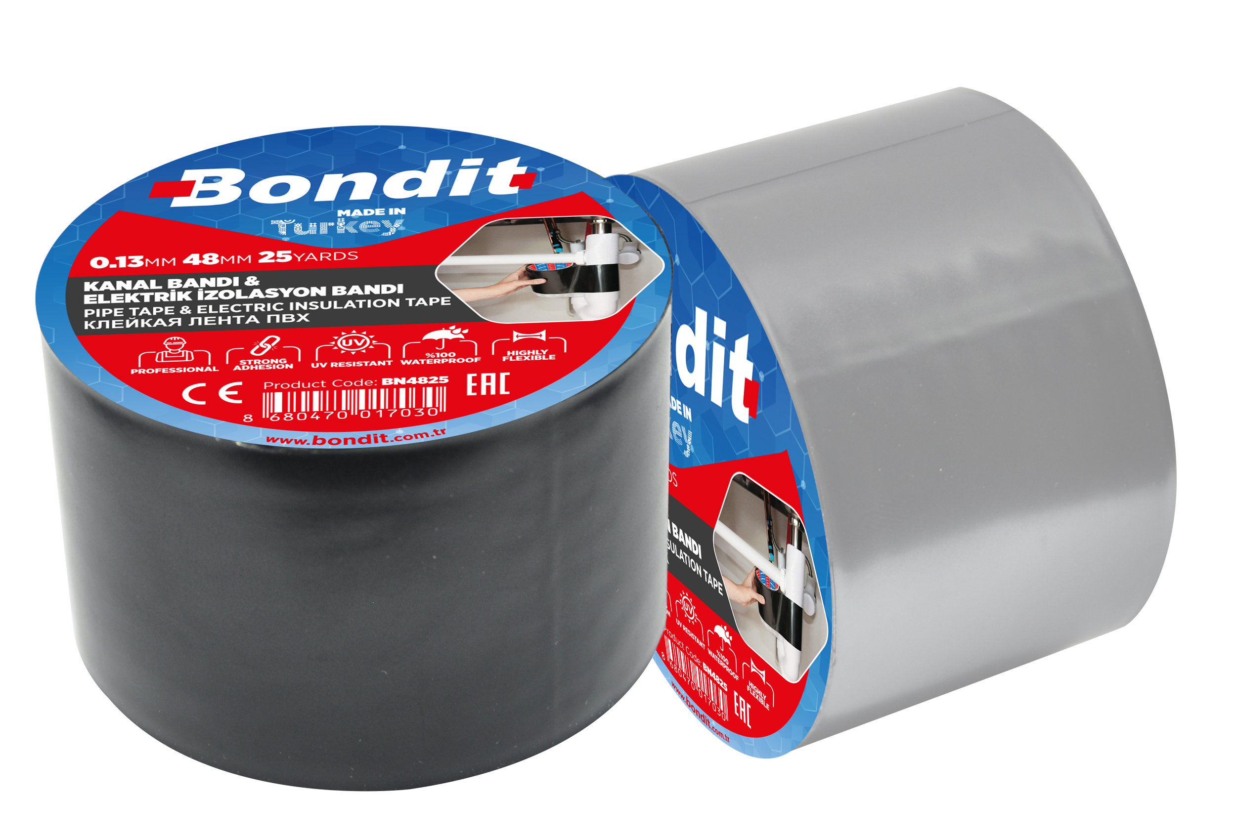Bondit Pvc Kanal Bantı Ölçü : 48 mm x 25 yard, Gri