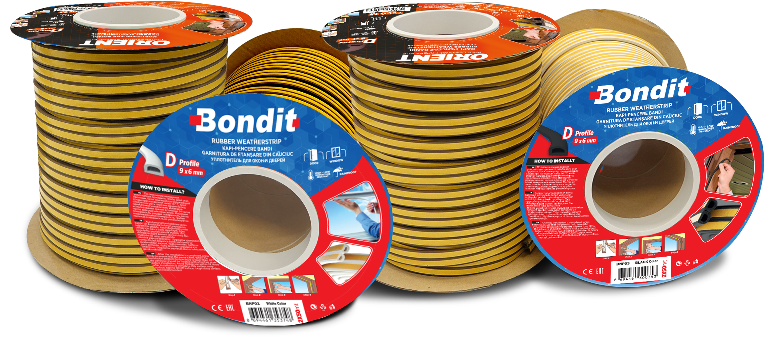 Bondit Kauçuk Kapı - Pencere Bantı Ölçü : Beyaz, D Tipi, 2 x 50 m