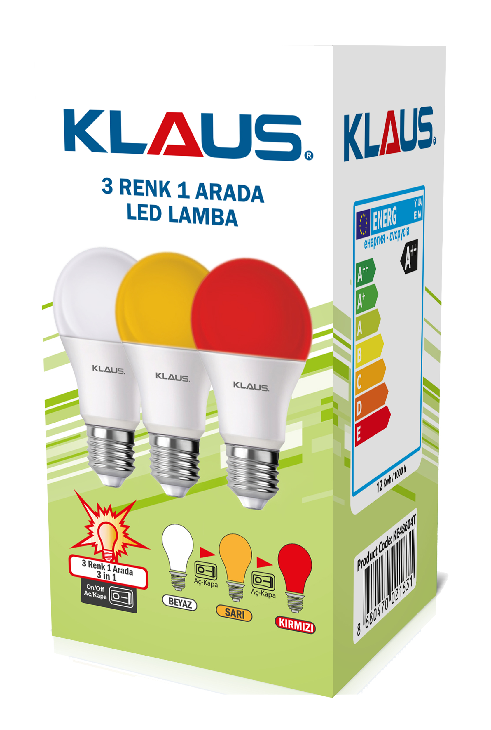 Klaus Led 3 Renk Bir Arada Ampül 9W