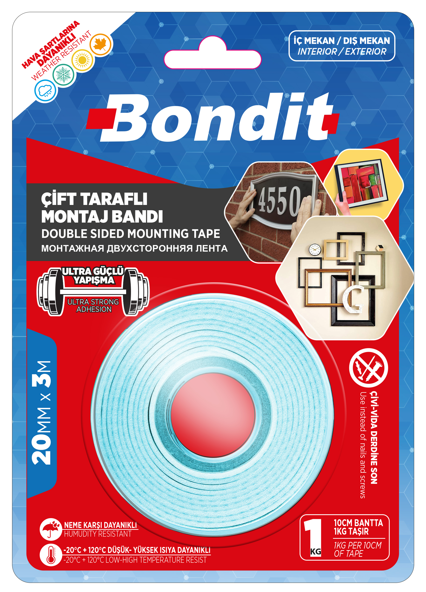Bondit Çift Taraflı Montaj Bantı Ölçü : 20 mm x 3 mt.