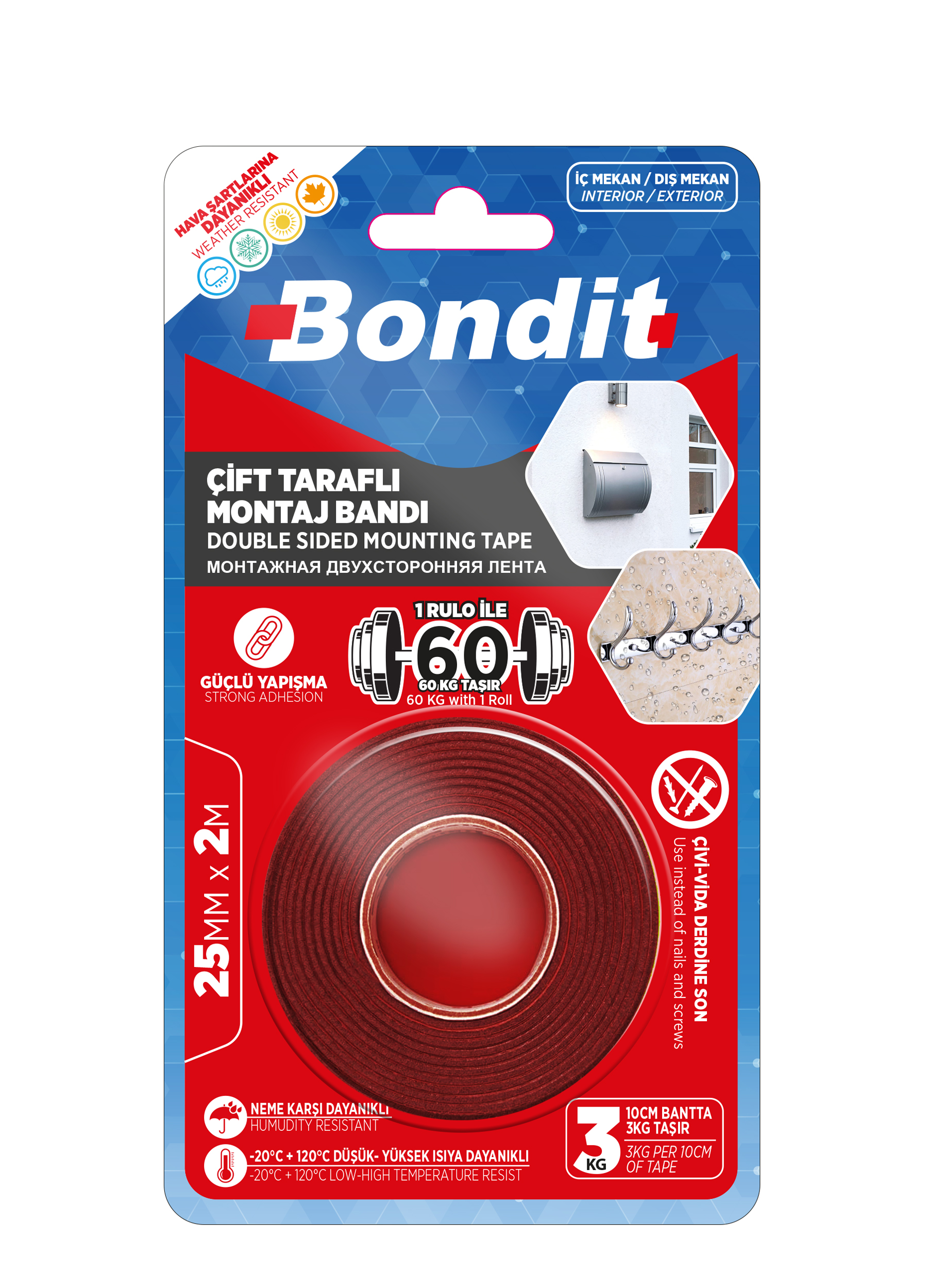 Bondit Çift Taraflı Montaj Bantı Ölçü : 25 mm x 2 mt.