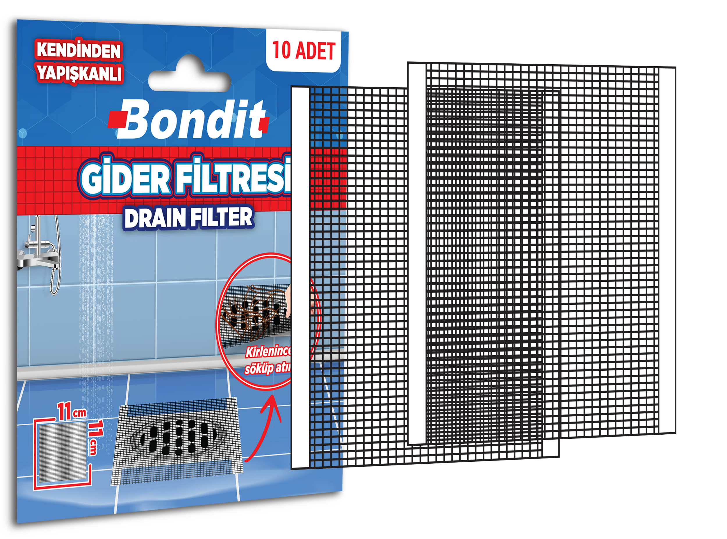 Bondit Yapışkanlı Gider Filtresi Ölçü : 11x11cm