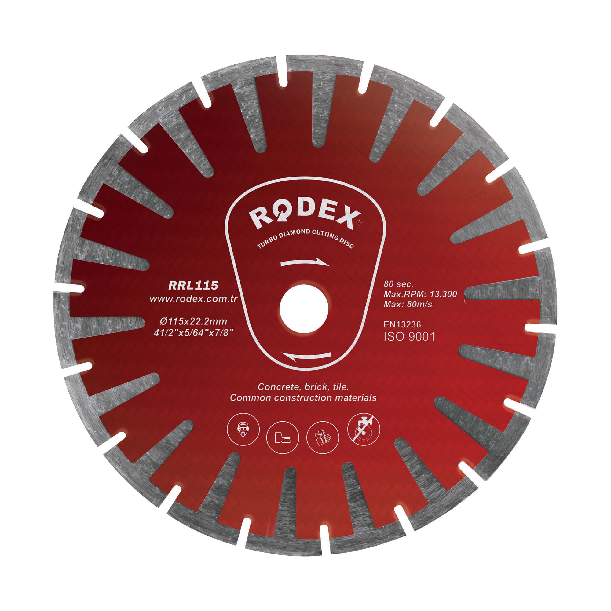 RRL180 Turbo Elmas Kesme Diski (Uzatılmış T Tipi Segmentler) Ölçü : 180 Çap : 20/22,20