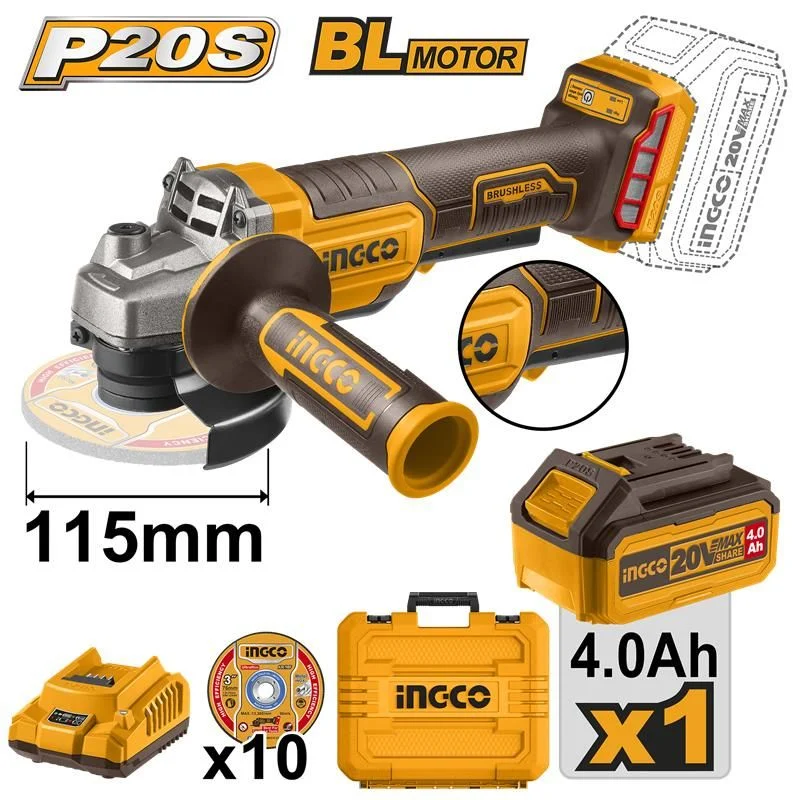 ING CAGLI2111561 Kömürsüz Akülü Avuç Taşlama Set 115mm 20V Li-ion 4.0Ah