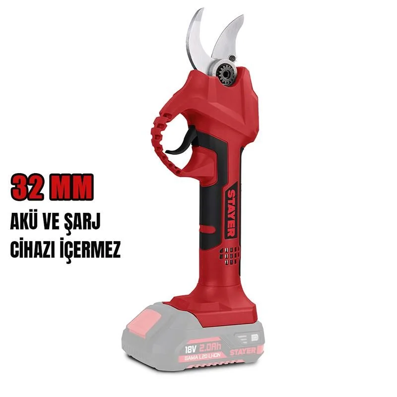 STAYER BP32L20 Kömürsüz Akülü Bağ Kesme Makası 18V Li-ion 2.0Ah/6.0Ah